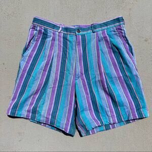 Vintage 80s Lobo by Pendleton striped teal purple blue green pleated shorts